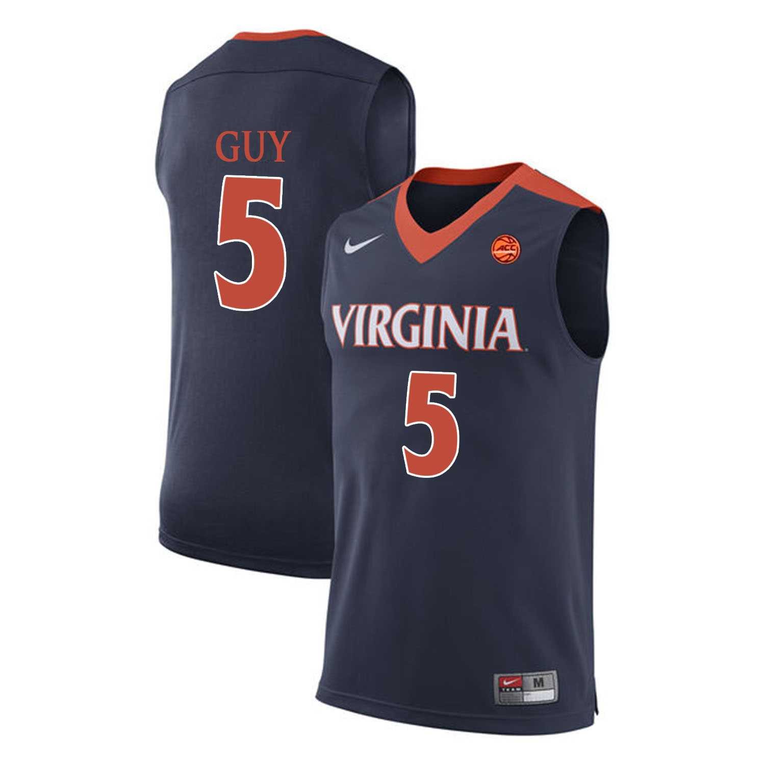 Virginia Cavaliers 5 Kyle Guy Navy College Basketball Jersey Dzhi